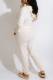 ホワイトファッションカジュアルソリッドベーシックジッパーカラーレギュラージャンプスーツ