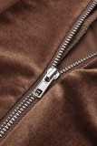 Braune, modische, lässige, solide Patchwork-Overalls mit Reißverschlusskragen und normaler Passform