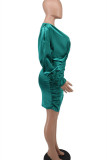 Grönt mode Sexigt fast urholkat Vik V-hals långärmade klänningar