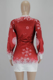 Robes de jupe en une étape à col rond et imprimé décontracté rouge