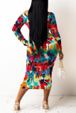 Многоцветные платья с юбкой в ​​стиле пэчворк с сексуальным принтом и U-образным вырезом на один шаг