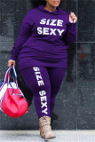 Фиолетовый Мода Повседневная Письмо Печати Основной Воротник С Капюшоном Плюс Размер Две Части