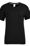 Camisetas pretas com estampa fofa de patchwork sólido decote oco
