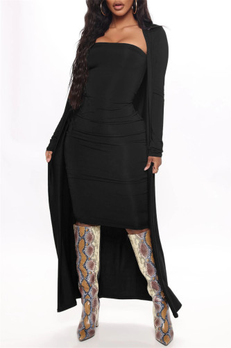 Black Sexy Casual Solid Basic Long Sleeve Two Pieces
