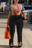 Оранжевый Повседневный Уличный Однотонный с кисточками Пэчворк Прямые прямые брюки в стиле пэчворк