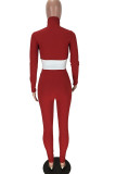Purplish Red Sexy Solid Patchwork Turtleneck Long Sleeve Two Pieces