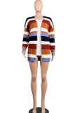 Orange Casual Striped Print Patchwork Outerwear