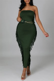 Зеленое модное сексуальное однотонное лоскутное платье с открытой спиной и без бретелек