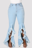 Mörkblått Mode Casual Solid Patchwork Vanliga jeans med hög midja