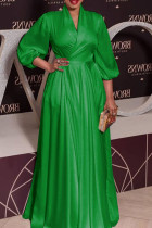 Groene elegante effen patchwork rechte jurken met V-hals