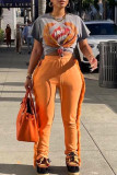 Pantaloni patchwork dritti dritti dritti con patchwork in nappe solide da strada casual arancione