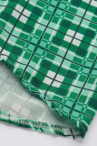 グリーンファッションカジュアルチェック柄プリントパッチワークレギュラーハイウエストスカート