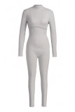 Grey Fashion Casual Solid Basic Turtleneck Skinny Jumpsuits
