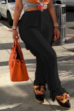 Черные повседневные уличные однотонные брюки с кисточками в стиле пэчворк Прямые прямые брюки в стиле пэчворк