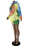 Robes multicolores mode décontracté imprimé tie-dye basique col à capuche manches longues
