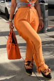 Pantaloni patchwork dritti dritti dritti con patchwork in nappe solide da strada casual arancione