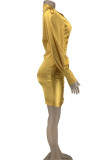 Robes à manches longues à col rabattu décontractées à la mode dorées