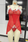 Red Fashion Sexy Patchwork durchsichtige rückenfreie Weihnachtstags-Dessous