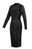 Black Sexy Solid Hollowed Out Patchwork Hot Drill O Neck A Line Dresses