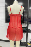 Red Fashion Sexy Patchwork See-through Backless Christmas Day Lingerie