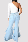 Jeans jeans azul escuro fashion casual patchwork sólido cintura alta regular