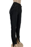 Black Casual Street Solid Tassel Patchwork Straight Straight Patchwork Bottoms