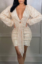 Абрикосовые элегантные однотонные лоскутные платья-юбка-карандаш с блестками и V-образным вырезом