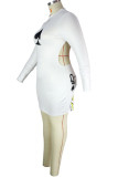 Witte sexy straatprint patchwork rugloze O-hals kokerrok plus maten jurken