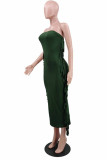 Green Fashion Sexy Solid Tassel Patchwork Backless Strapless Long Dress