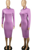 Light Purple Casual Solid Patchwork Turtleneck Pencil Skirt Dresses