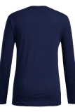 Navy Blue Casual Street Character Patchwork O Neck Tops