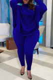 Синий Мода Повседневная Однотонная Базовая Водолазка С Длинным Рукавом Из Двух Частей