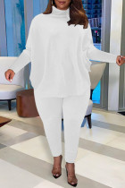 ホワイトファッションカジュアルソリッドベーシックタートルネック長袖ツーピース
