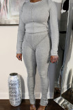 Grey Casual Solid Patchwork Fold O Neck Long Sleeve Two Pieces