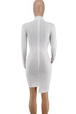 Белые модные сексуальные лоскутные выдолбленные асимметричные платья с круглым вырезом и длинными рукавами