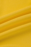 Желтый повседневный однотонный воротник с капюшоном для горячей дрели Плюс размер Из двух частей