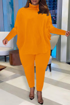Оранжевый модный повседневный однотонный базовый водолазка с длинным рукавом из двух частей