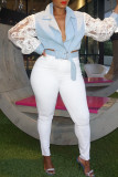 Jeans jeans branco fashion casual sólido básico cintura alta regular