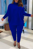 Светло-синий Мода Повседневная Однотонная Базовая водолазка с длинным рукавом Из двух частей