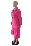 ピンクファッションカジュアルソリッドリップドバックルターンダウンカラー長袖レギュラーデニムジャケット