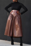 Deep Coffee Mode Casual Solid Basic Vanlig kjol med hög midja