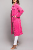 Розовая модная повседневная однотонная рваная пряжка с отложным воротником и длинным рукавом, обычная джинсовая куртка