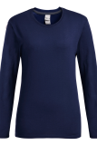 Blu navy casual stampa quotidiana patchwork lettera o collo top