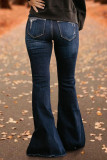 Темно-синие модные повседневные однотонные рваные джинсы с высокой талией