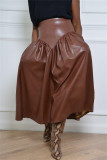 Deep Coffee Mode Casual Solid Basic Vanlig kjol med hög midja