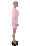 Pink Sexy Hollowed Out O Neck Long Sleeve Two Pieces