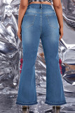 Tiefblaue, lässige, einfarbige Street-Patchwork-Jeans in Übergröße