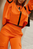 オレンジ ファッション カジュアル プリント パッチワーク O ネック 長袖 XNUMX ピース