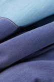 Vêtements d'extérieur à col zippé et à la mode en patchwork décontracté bleu