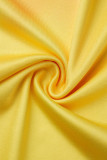 Due pezzi a maniche lunghe con scollo a O con spacco patchwork casual con stampa graduale gialla